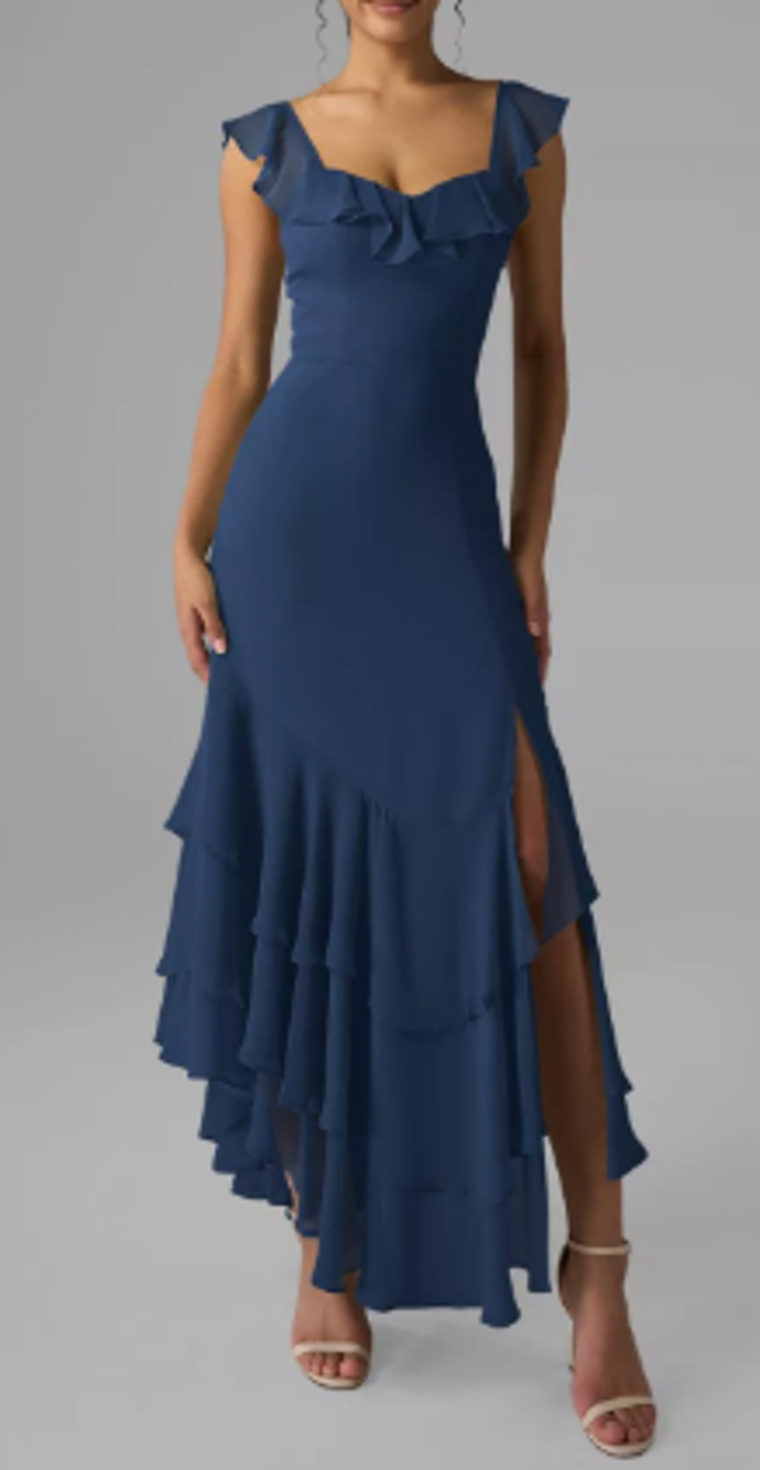 AW BRIDAL SZ 4 S navy bule chiffon Anaya bridesmaid party maxi dress NEW 0B6
